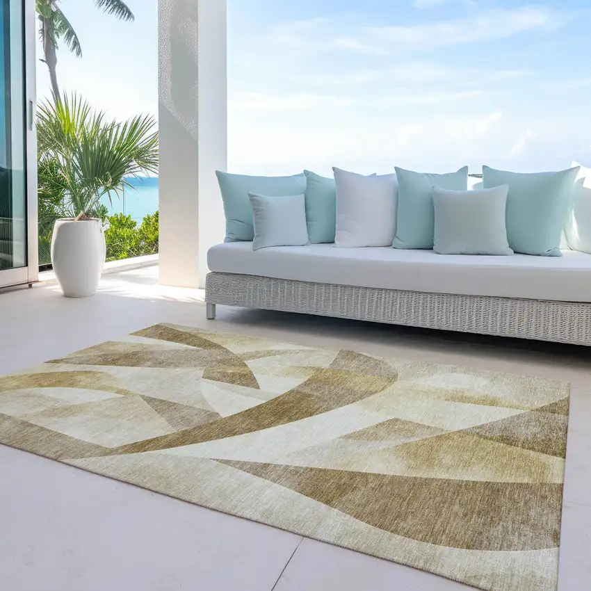 Brown And Beige Abstract Washable Indoor Outdoor Area Rug Photo 4