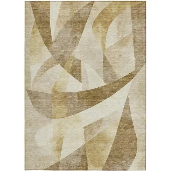 Brown And Beige Abstract Washable Indoor Outdoor Area Rug Photo 4