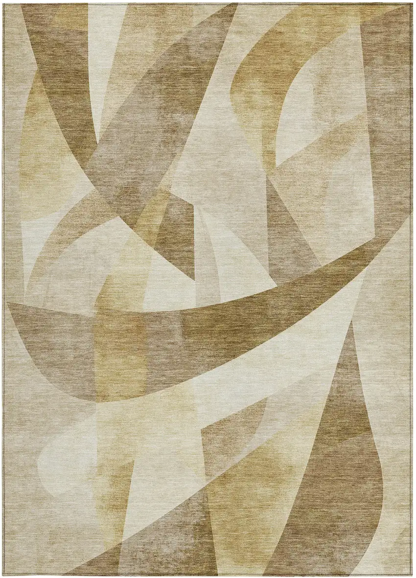 Brown And Beige Abstract Washable Indoor Outdoor Area Rug Photo 4