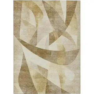 Photo of Brown And Beige Abstract Washable Indoor Outdoor Area Rug