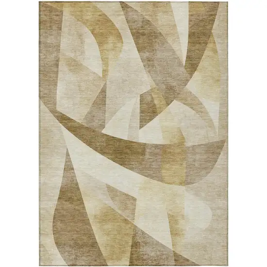 Brown And Beige Abstract Washable Indoor Outdoor Area Rug Photo 1