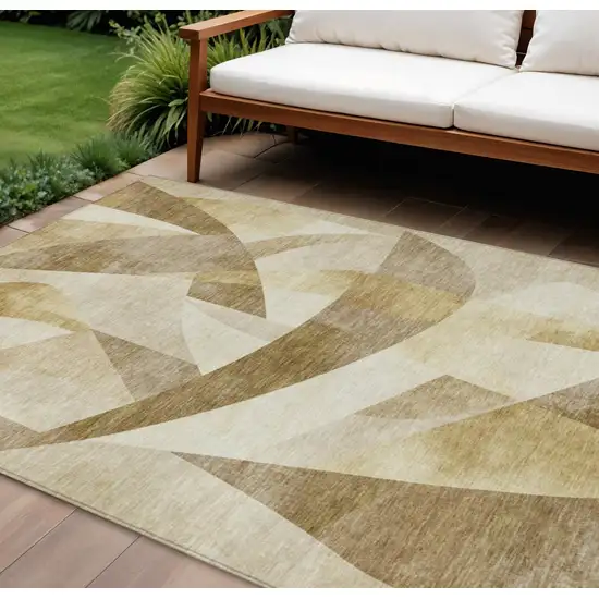 Brown And Beige Abstract Washable Indoor Outdoor Area Rug Photo 2