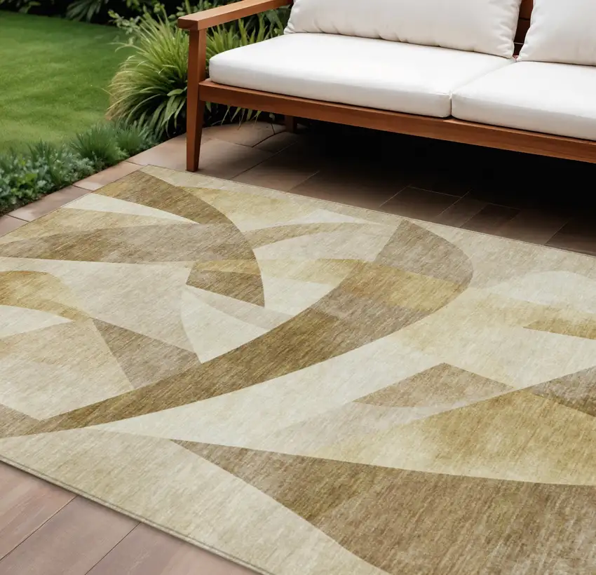 Brown And Beige Abstract Washable Indoor Outdoor Area Rug Photo 2