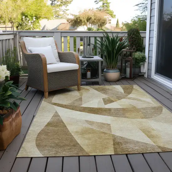 Brown And Beige Abstract Washable Indoor Outdoor Area Rug Photo 8