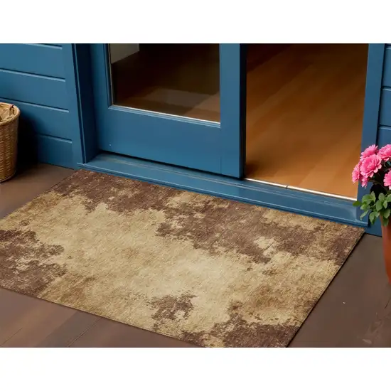 Brown And Beige Abstract Washable Indoor Outdoor Area Rug Photo 2