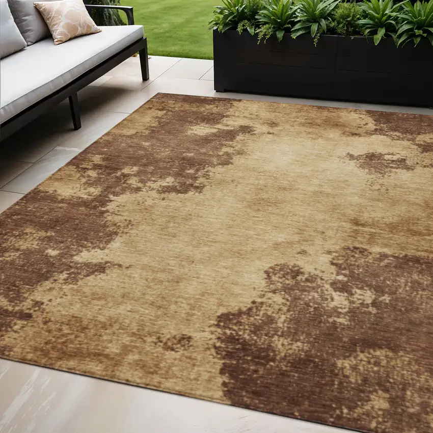 Brown And Beige Abstract Washable Indoor Outdoor Area Rug Photo 2
