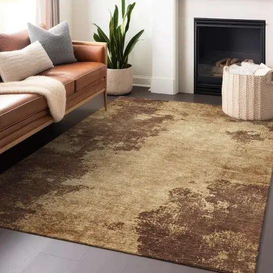 Brown And Beige Abstract Washable Indoor Outdoor Area Rug Photo 6
