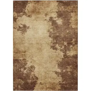 Photo of Brown And Beige Abstract Washable Indoor Outdoor Area Rug