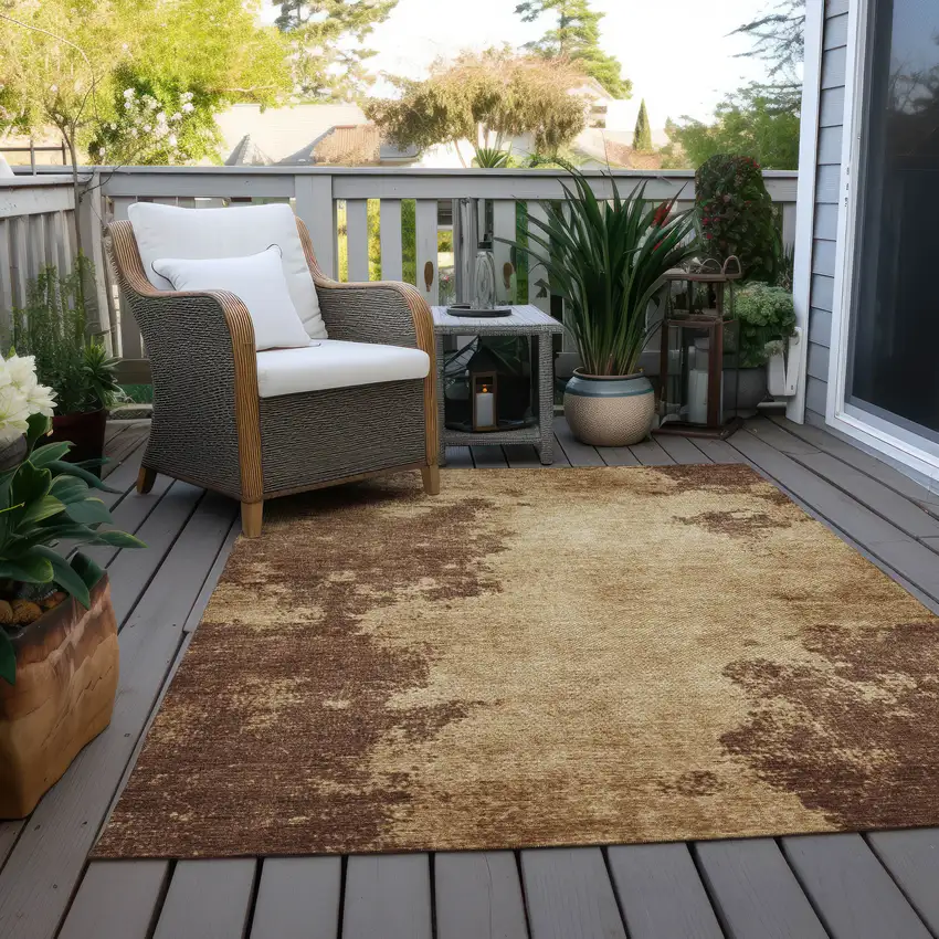 Brown And Beige Abstract Washable Indoor Outdoor Area Rug Photo 5