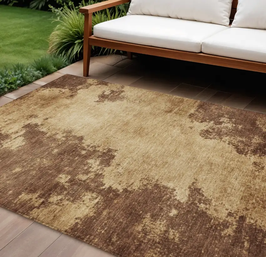 Brown And Beige Abstract Washable Indoor Outdoor Area Rug Photo 2