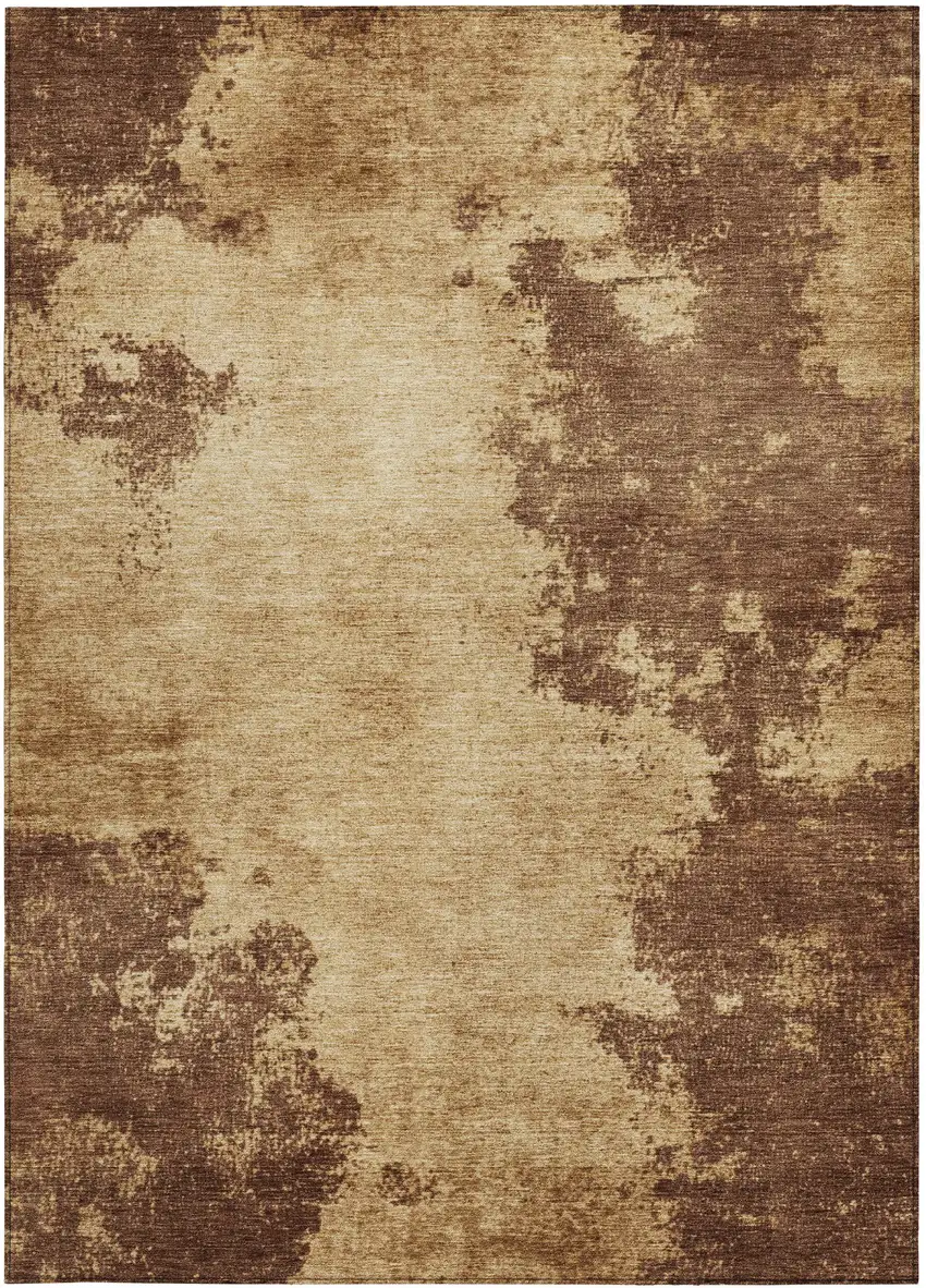 Brown And Beige Abstract Washable Indoor Outdoor Area Rug Photo 1