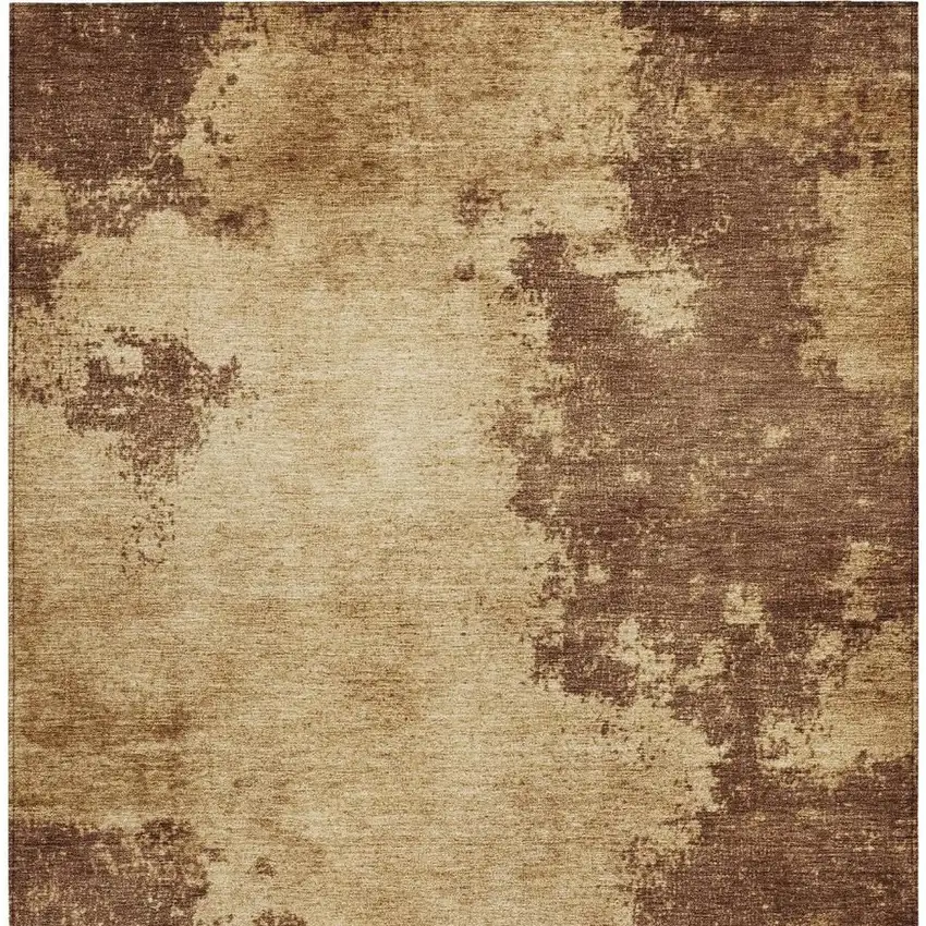 Brown And Beige Abstract Washable Indoor Outdoor Area Rug Photo 3
