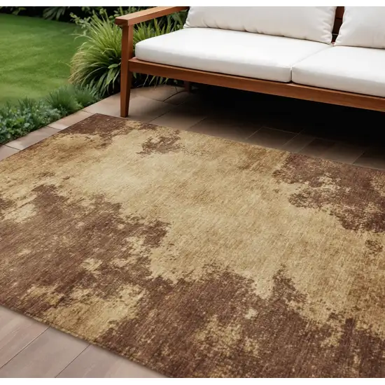 Brown And Beige Abstract Washable Indoor Outdoor Area Rug Photo 2