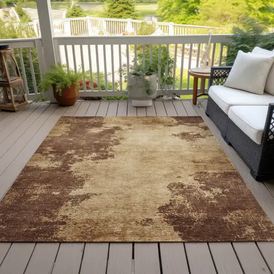 Brown And Beige Abstract Washable Indoor Outdoor Area Rug Photo 8
