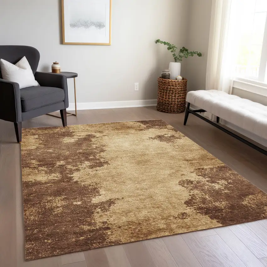 Brown And Beige Abstract Washable Indoor Outdoor Area Rug Photo 7
