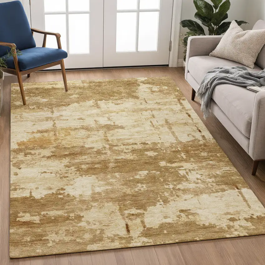 Brown And Beige Abstract Washable Indoor Outdoor Area Rug Photo 5