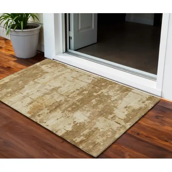 Brown And Beige Abstract Washable Indoor Outdoor Area Rug Photo 1