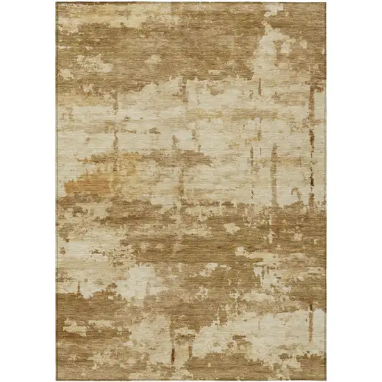 Brown And Beige Abstract Washable Indoor Outdoor Area Rug Photo 1