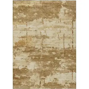 Photo of Brown And Beige Abstract Washable Indoor Outdoor Area Rug
