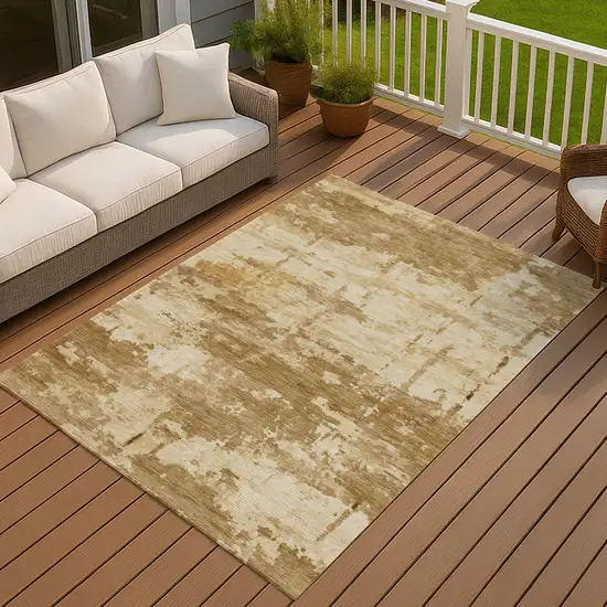Brown And Beige Abstract Washable Indoor Outdoor Area Rug Photo 4