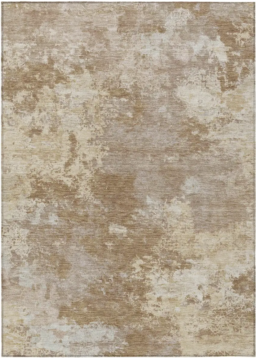 Brown And Beige Abstract Washable Indoor Outdoor Area Rug Photo 1