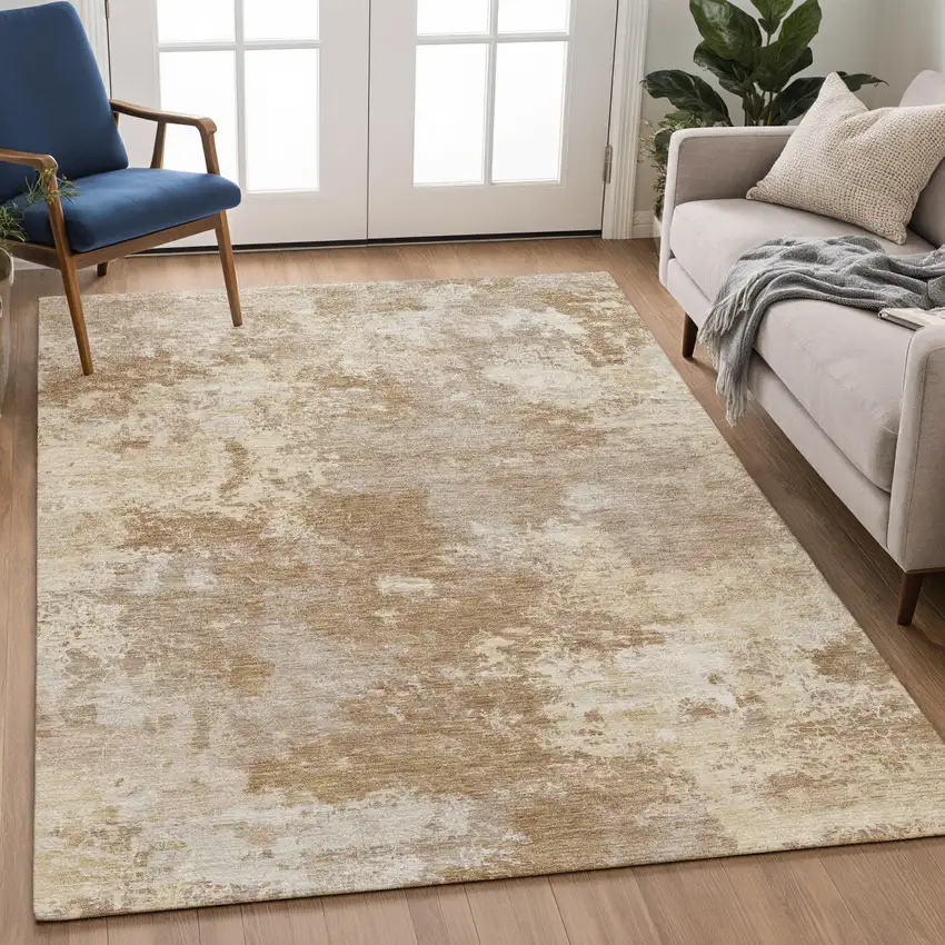 Brown And Beige Abstract Washable Indoor Outdoor Area Rug Photo 5