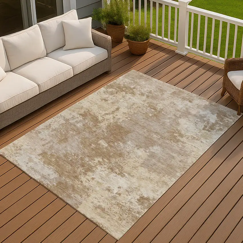 Brown And Beige Abstract Washable Indoor Outdoor Area Rug Photo 4