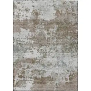 Photo of Brown And Beige Abstract Washable Indoor Outdoor Area Rug