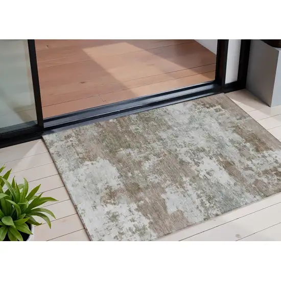 Brown And Beige Abstract Washable Indoor Outdoor Area Rug Photo 1