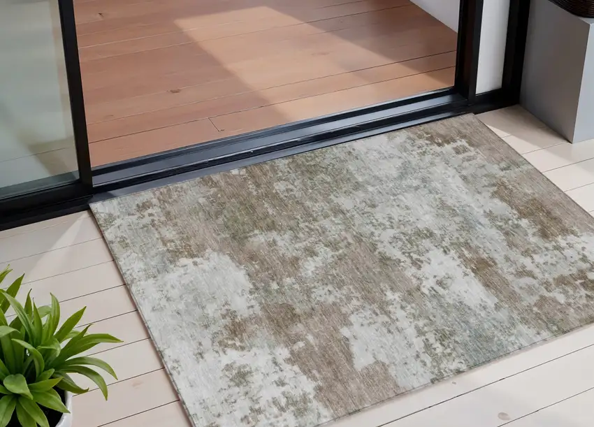 Brown And Beige Abstract Washable Indoor Outdoor Area Rug Photo 1