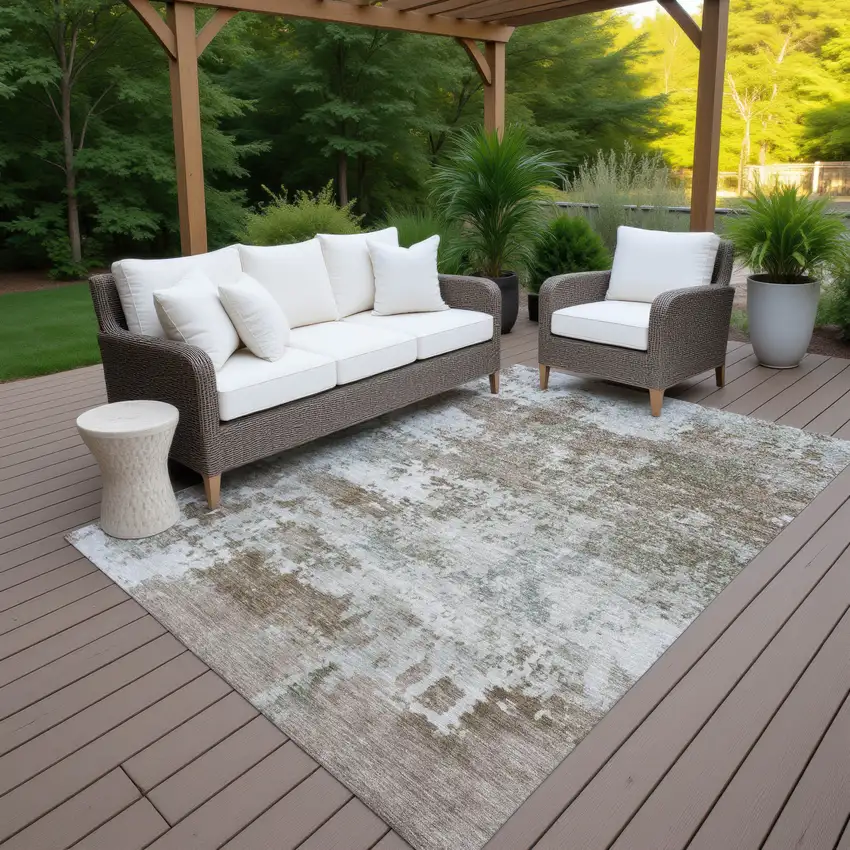 Brown And Beige Abstract Washable Indoor Outdoor Area Rug Photo 7