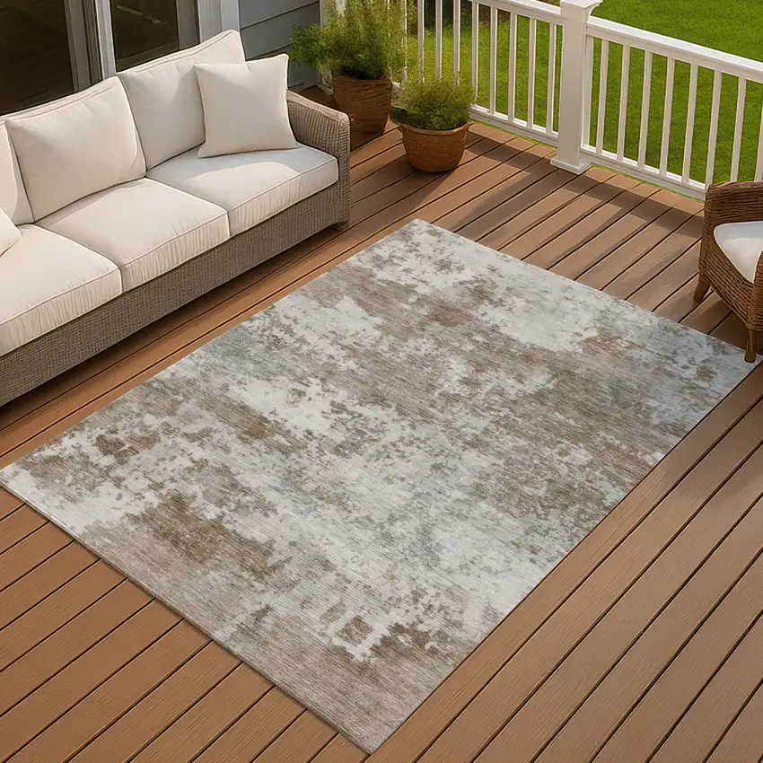 Brown And Beige Abstract Washable Indoor Outdoor Area Rug Photo 4