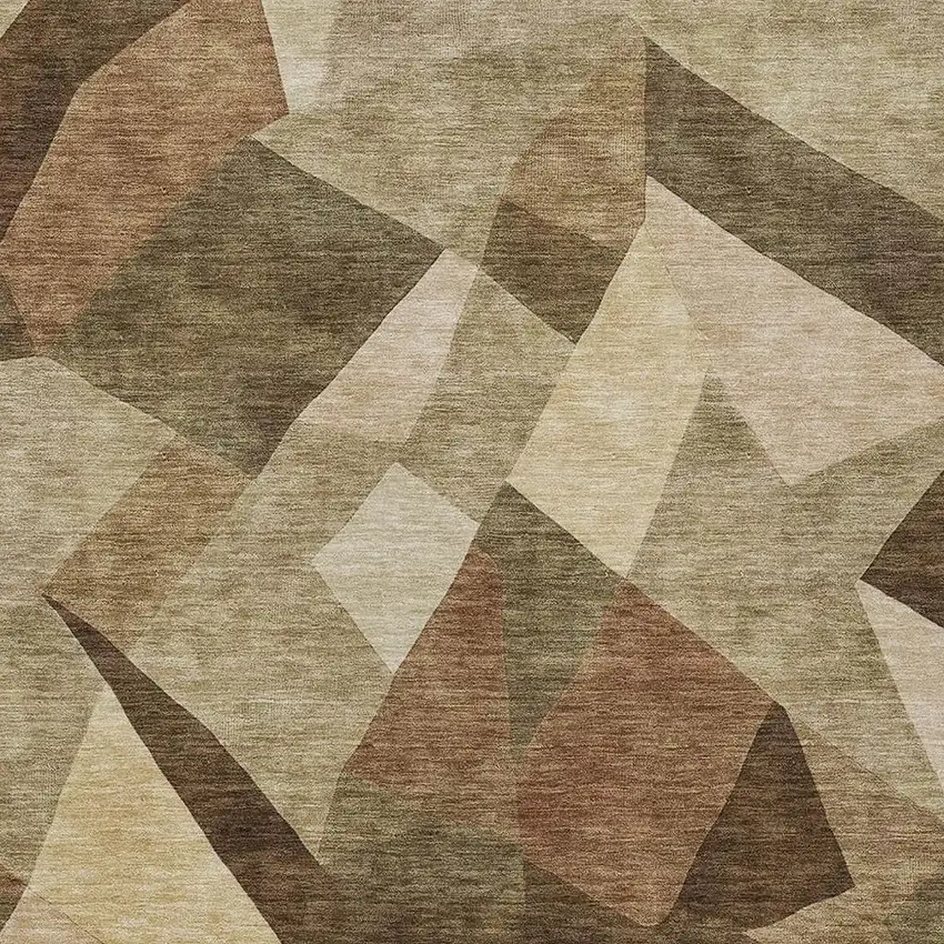 Brown And Beige Abstract Washable Indoor Outdoor Area Rug Photo 2
