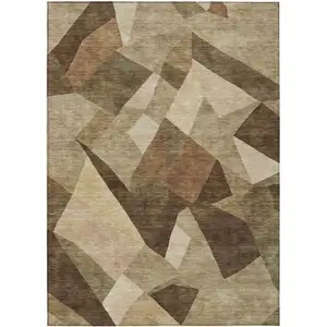 Photo of Brown And Beige Abstract Washable Indoor Outdoor Area Rug