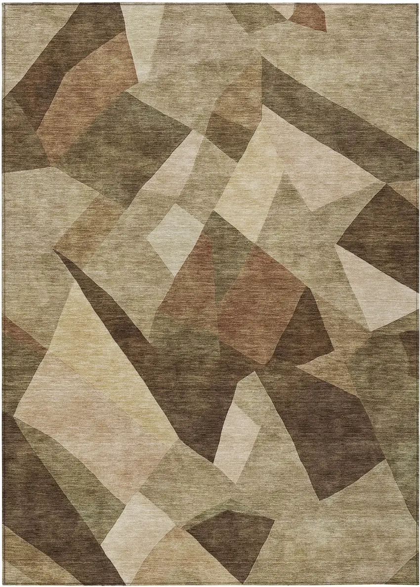 Brown And Beige Abstract Washable Indoor Outdoor Area Rug Photo 1