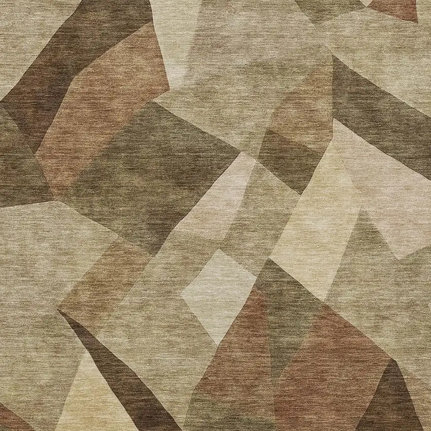 Brown And Beige Abstract Washable Indoor Outdoor Area Rug Photo 2