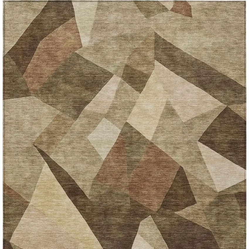 Brown And Beige Abstract Washable Indoor Outdoor Area Rug Photo 3