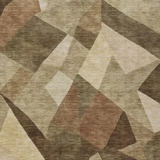 Brown And Beige Abstract Washable Indoor Outdoor Area Rug Photo 2
