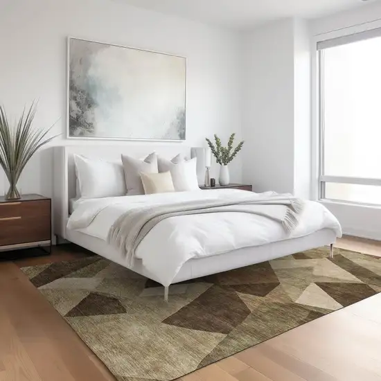 Brown And Beige Abstract Washable Indoor Outdoor Area Rug Photo 6