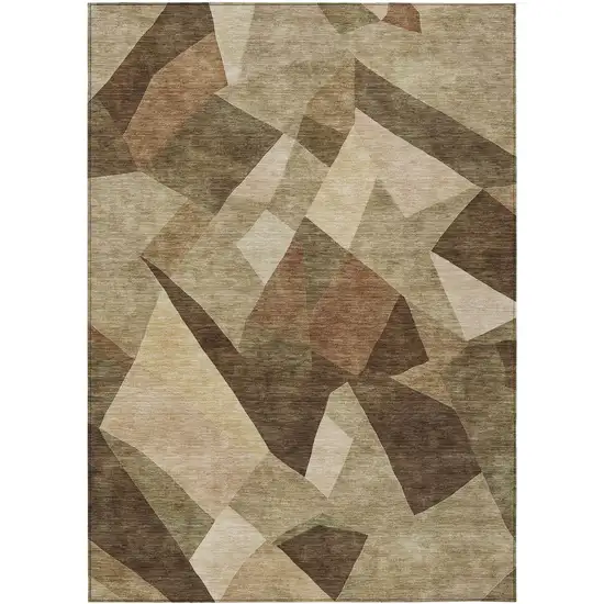 Brown And Beige Abstract Washable Indoor Outdoor Area Rug Photo 1