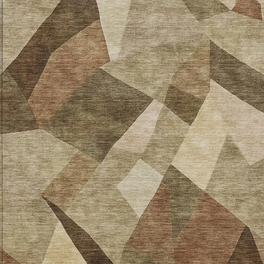 Brown And Beige Abstract Washable Indoor Outdoor Area Rug Photo 2