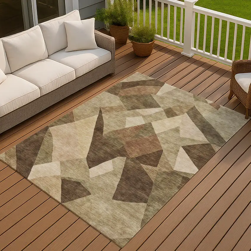 Brown And Beige Abstract Washable Indoor Outdoor Area Rug Photo 4