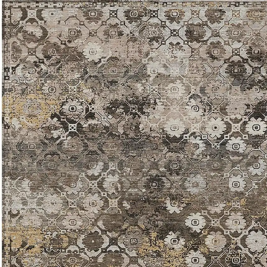 Brown And Beige Abstract Washable Indoor Outdoor Area Rug Photo 2