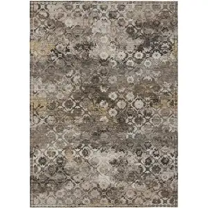 Photo of Brown And Beige Abstract Washable Indoor Outdoor Area Rug