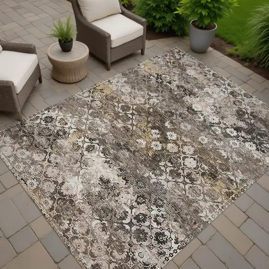 Brown And Beige Abstract Washable Indoor Outdoor Area Rug Photo 7