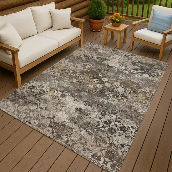 Brown And Beige Abstract Washable Indoor Outdoor Area Rug Photo 4