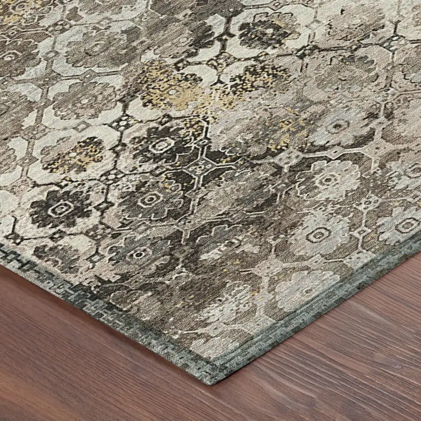 Brown And Beige Abstract Washable Indoor Outdoor Area Rug Photo 8