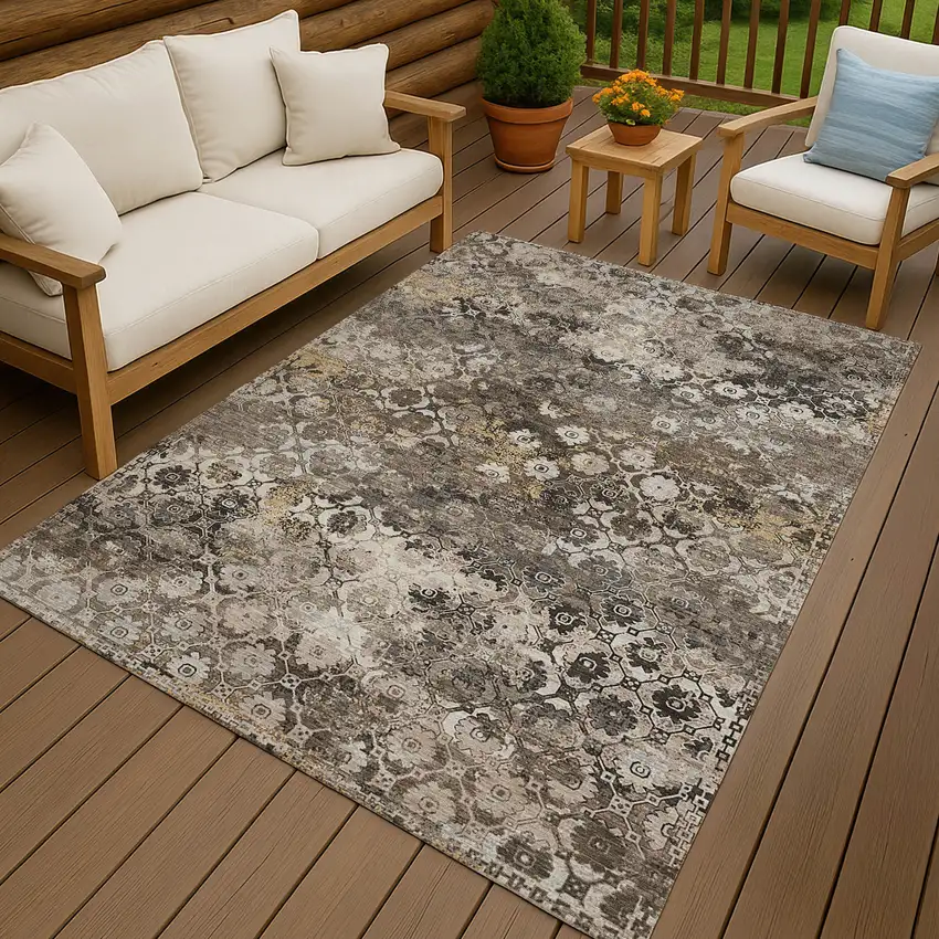 Brown And Beige Abstract Washable Indoor Outdoor Area Rug Photo 4