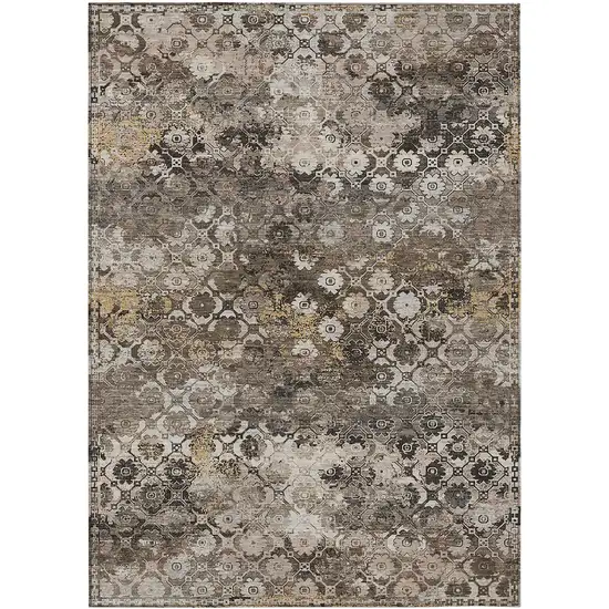 Brown And Beige Abstract Washable Indoor Outdoor Area Rug Photo 1