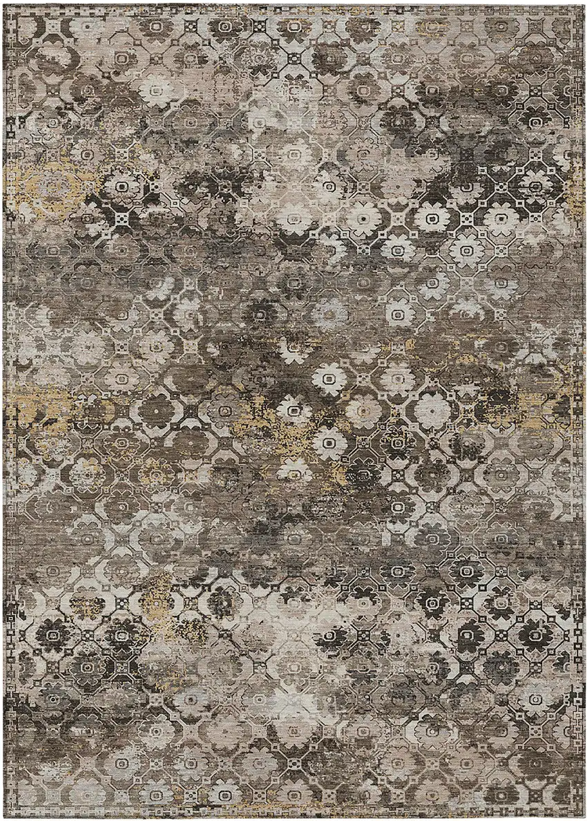 Brown And Beige Abstract Washable Indoor Outdoor Area Rug Photo 1